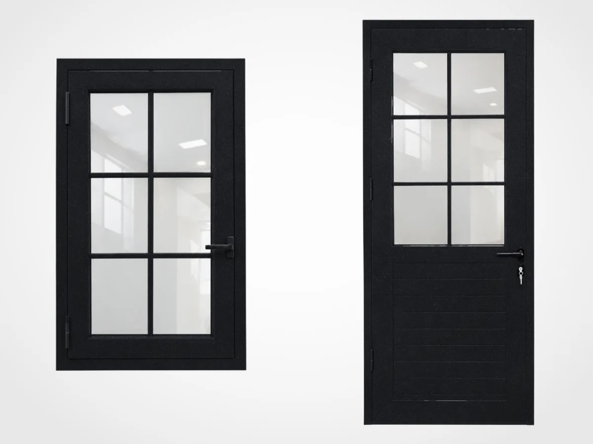 Example UPVC door and window in the Black Glitter pattern